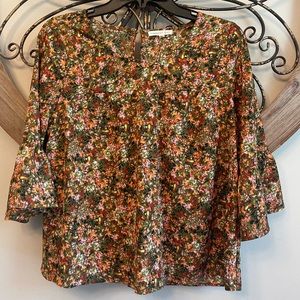 Copper Key Floral Boho Bell Sleeve Top